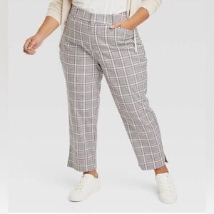 NWT - PLUS SIZE HIGH RISE Ava & Viv Women's Gray Plaid Ankle Pants